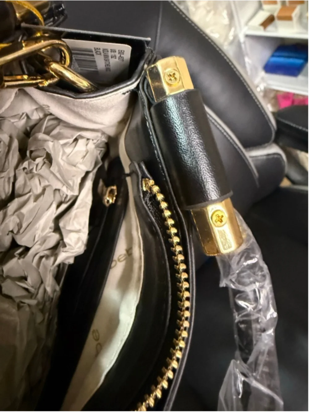 bebe Black Nola Mini Satchel Crossbody with Gold Hardware
